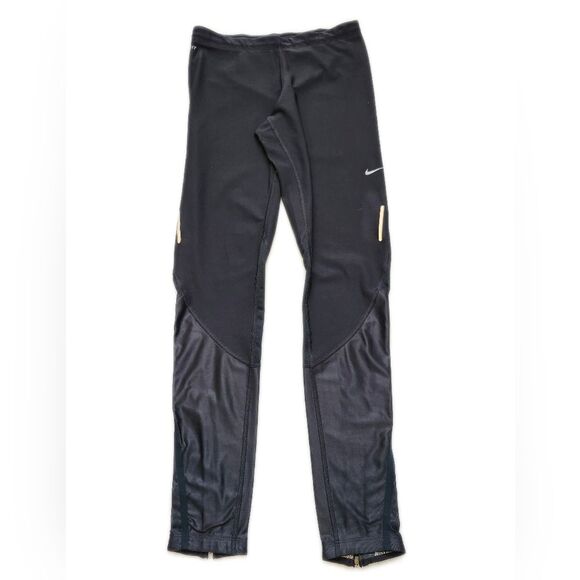 Nike Dri-Fit black running tights/leggings, faux leather calf, zip ankle, Small - Picture 4 of 12